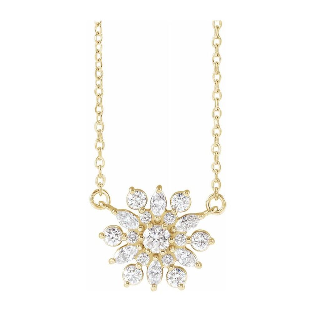 14K Yellow Gold 1/2 CTW Diamond Snowflake Necklace, 18 Inch